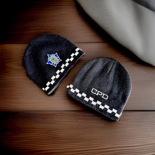 CPD Chicago Police Dept 2-Pack Knit Beanie Caps Blue/Black Checkered Trim picture