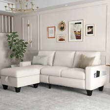 Living Room Sofa,Beige Linen Modern 3 Seater L Shaped Upholstered Furniture,Reve picture
