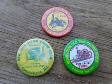 Lot Of 3 Vintage Steam Engine Show Pin Backs New York Hit Miss Engine picture