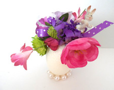 Collectible Handmade Easter/Spring - EGG SHAPE FLORAL w/FLOWERS, BOWS & a BUNNY picture