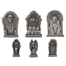 Way To Celebrate Halloween Tombstone Goblin Yard Decorations Gray 6 Piece Set picture