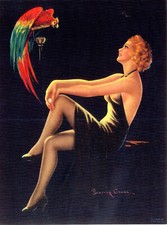 Vintage 1938 Pin-Up Print Art Deco Barclay Grubb Flapper Parrot Pretty Polly picture