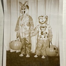 Vintage Halloween Kid Costume Photo 1963 Bugs Bunny Andy Panda Pumpkin Creepy picture