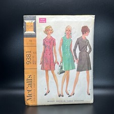 1968 McCall's Pattern 9381 Misses' Dress in 3 Versions Size 14 Mary Tyler Moore picture