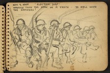 Photo:France 1944 American Soldiers in Truck Rain Election Day Sketch picture