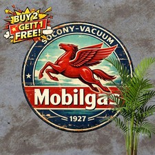 Retro Gas Station Logo Round Metal Sign Vintage Garage Wall Decor 8x8 picture