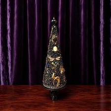 Handcrafted Halloween tree Made With Vintage Jewelry Uranium Glass W/skull Stand picture