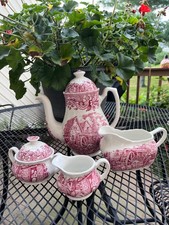 Royal Tudor Ware 17th Century England  4 PC Tea Set Red Transferware W.N. Mellor picture