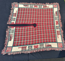 MWW 100% Cotton Woven Tree Skirt W/ Fringe Plaid Train Border 46x46 USA 1991 picture