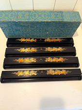 vintage set of four black lacquered and hand-painted Mahjong tile racks picture