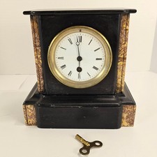 Antique French Slate Mantel Clock Japy Freres Brevete Marble Trim Mantle Clock picture