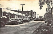 Freeport ME Maine The Square Storefronts Old Cars RPPC Postcard Copy picture