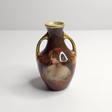 Antique Mini Hand Painted Royal Schwarzburg Germany Female Portrait Cabinet Vase picture