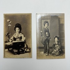 2 pcs Antique Japanese Cabinet Card Photos, Beautiful Women in Kimono picture