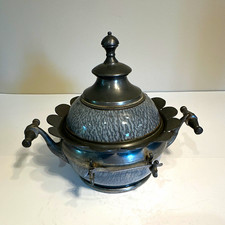 Antique graniteware / pewter gray covered butter bowl with lid/center inser picture