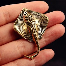 Vintage Brass Stingray Figurine Mini Sea Ray Statue Ocean Animal Decor Gift picture