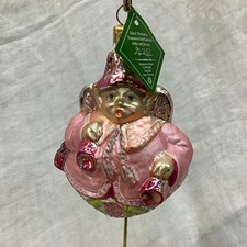 Vintage Slavic Treasures “Roly Poly Pixie-Pink” Glass Ornament 02-704  4.5” T picture
