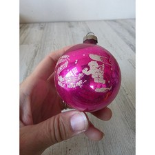 Vintage shiny Brite silent night stencil Angel chair of pink glass ornament holy picture