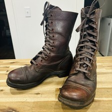 Vtg M1948 Russet Brown Combat Boots US Army Korean War Cap Toe Jump WWII 7.5 EE picture
