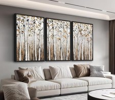 Large Framed Tree Wall Art 24x36 Set of 3 Brown Autumn Birch Canvas Prints picture