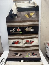 Vintage Zapotec Indian Wool Blanket 55x27 picture
