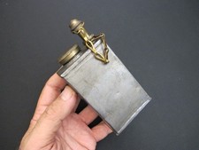 Vtg Rectangular Pocket Oiler with Brass Cap/Spout & Retaining Chain Antique Tool picture
