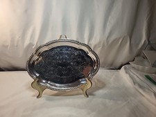 Silver Plated Vintage Etched Silver Make up or  Serving Tray, 9 1/4