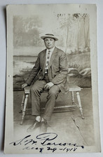 c1920s RPPC Studio Full Portrait Dapper Man Straw Boater Fashion Postcard picture