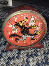 Antique 1934 Three Little Pigs & Big Bad Wolf Disney Ingersoll Rare Alarm Clock picture
