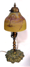 Antique C.1920 Reverse Painted Table / Boudoir Lamp Floral/Leafy Base #953 picture