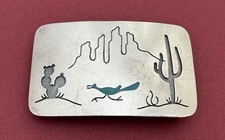VTG Native Unbranded Old Western American Roadrunner Sterling Silver Belt Buckle picture