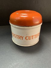 Vintage 1950s Tala Enameled Tin Box Orange Lid 4 Nesting Pastry Cutters Set picture