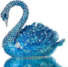 YU FENG Blue Swan Animal Jewelry Trinket Box Hinged Collectible Figurines for picture