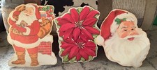 Lot of 3 Vintage Eureka Christmas Santa Poinsettia Cardboard Die-cut Wall Decor  picture