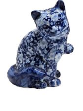 Vintage Porcelain Blue White Chinoiserie Floral Chintz Cat Figurine 7