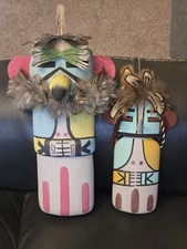 Signed Irvin Eagle Pokeahla Hopi Katsina Kachina Doll Pair Hand Painted Wood picture