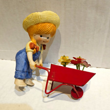 Enesco Precious Moments Porcelain Girl Red Wheelbarrow Flowers, Gerber 1970s picture