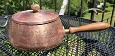 Vintage Solid Copper Japan Tinned Wooden Handle & Lid Knob Holds 6 Cups  picture
