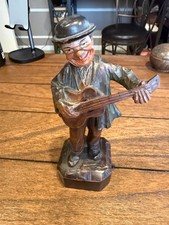 Vintage ANRI Italy Hand Carved Wood Guitar Player Musician Figurine Folk Art picture