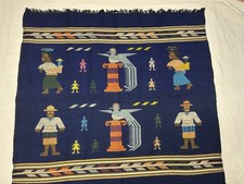 Vtg Guatemalan Mayan Colorful Quetzal Bird Wall Hanging Table Runner 34” X 34” picture