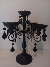 Goth Halloween 5 Arm Table Candleabra Black Brushed Metal With Acrylic Crystals picture