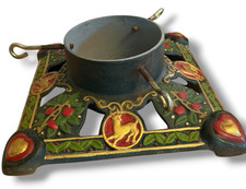 Antique christmas tree stand hand painted german prancing deer, hearts mistletoe picture