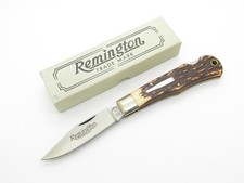 Vintage 1990 Remington UMC R1306 USA Stag Delrin Handle Folding Pocket Knife picture