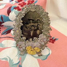 Antique Victorian Pansy Flower Picture Frame Hand Painted Floral Tintype Photo picture