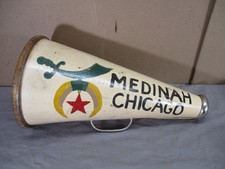 Vintage Medinah Shriners Chicago Tin Megaphone Painted Circus Parade Emblem Rare picture