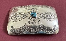 VTG Native American Signed WD Stamped Sterling Silver & Turquoise Belt Buckle picture