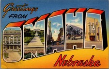 Greetings from Omaha Nebraska Large Letter Linen Postcard Tichnor Bros picture