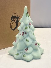 MINT FENTON Sea Mist Green Winter/Christmas Tree w/Holly Berries  Signed Boxed picture