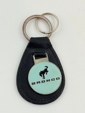 Ford Bronco Leather Keychain Fob Rare Blue Enamel Metal picture