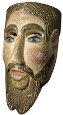 Antique c1920 Puebla Mexico Barbon Conquistador Carved Wood Dance Mask picture